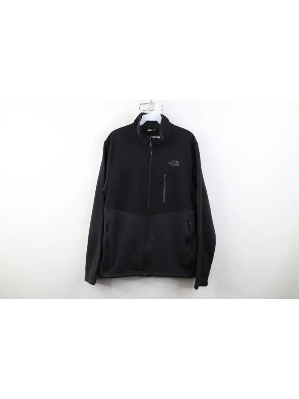 The North Face Mens Medium Spell Out Norris Full Zip Fleece Jacket Heather Black